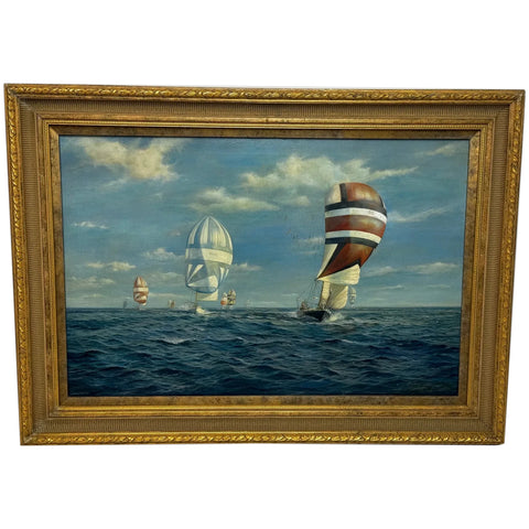 Oil Painting Admirals Cup Yacht Cross Channel Race 1969 Off Cowes Isle Wight