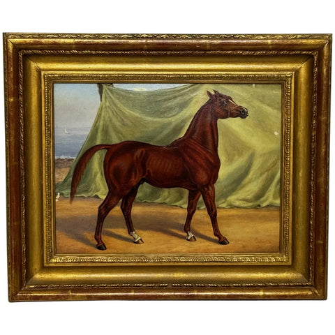 Victorian Oil Painting Purebred Red Chestnut Arab Horse Bombay Stables India