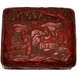 Chinese Qing 19th Century Cinnabar Lacquered Enamel Trinket Box