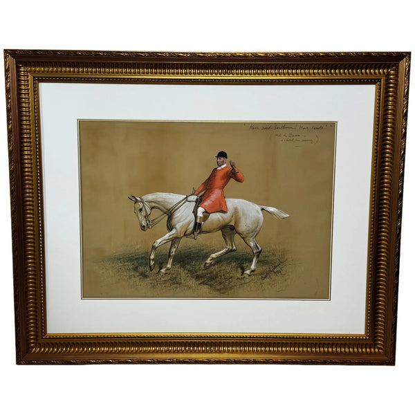 Large Quorn Hunt Painting by Basil Nightingale, Tom Firr on Grey Horse 1895