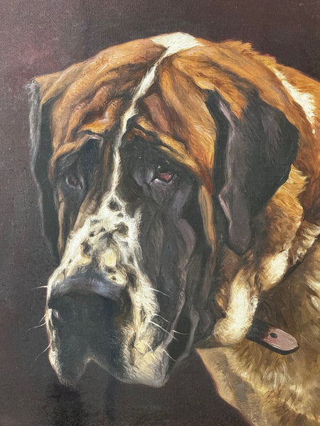 English Edwardian Oil Painting Prized Champion Saint Bernard Dog By Frederick Thomas Daws - Cheshire Antiques Consultant Ltd