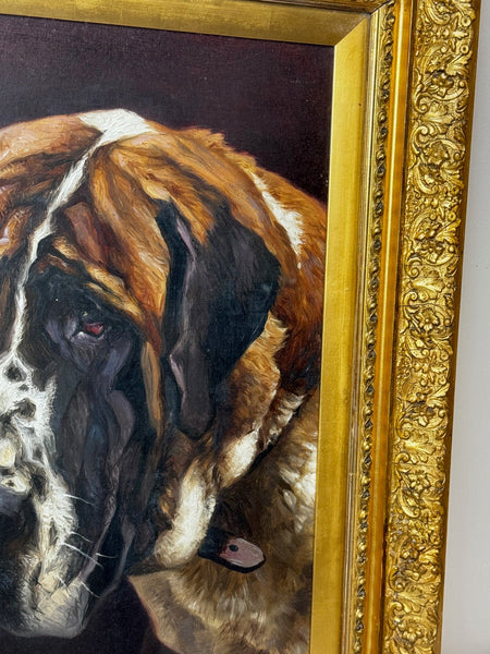 English Edwardian Oil Painting Prized Champion Saint Bernard Dog By Frederick Thomas Daws - Cheshire Antiques Consultant Ltd