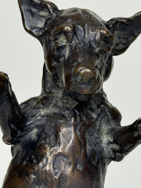 First Edition Standing Dog Jack Russell Patinated Bronze Sculpture By Lucy Kinsella - Cheshire Antiques Consultant Ltd