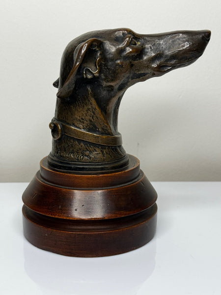 French Greyhound Dog Bronze Mascot Sculpture On Base By Emile Brégeon - Cheshire Antiques Consultant Ltd