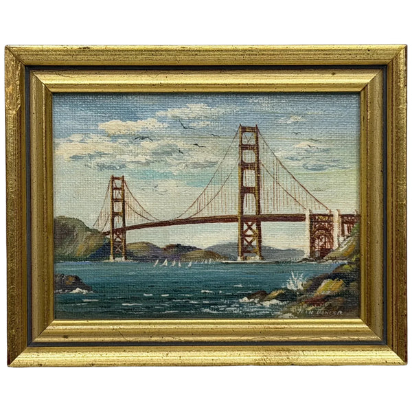Jean Bowler Miniature Oil Golden Gate Bridge, San Francisco, California, circa 1980