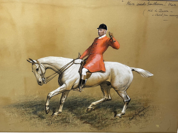 Large Quorn Hunt Painting by Basil Nightingale, Tom Firr on Grey Horse 1895