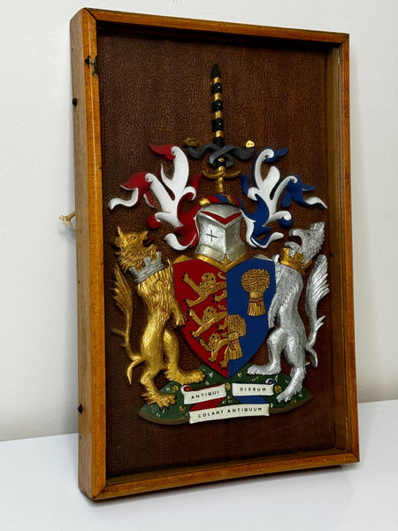 Heraldry Coat Arms Of Chester Plaster Wall Sculpture In Case - Cheshire Antiques Consultant Ltd