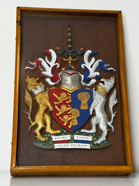 Heraldry Coat Arms Of Chester Plaster Wall Sculpture In Case - Cheshire Antiques Consultant Ltd