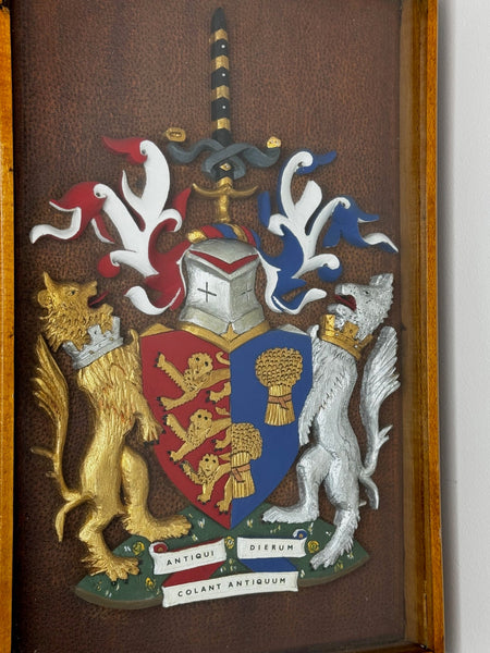 Heraldry Coat Arms Of Chester Plaster Wall Sculpture In Case - Cheshire Antiques Consultant Ltd