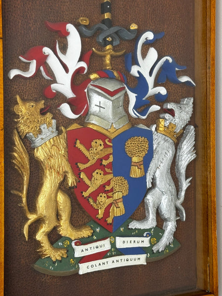 Heraldry Coat Arms Of Chester Plaster Wall Sculpture In Case - Cheshire Antiques Consultant Ltd