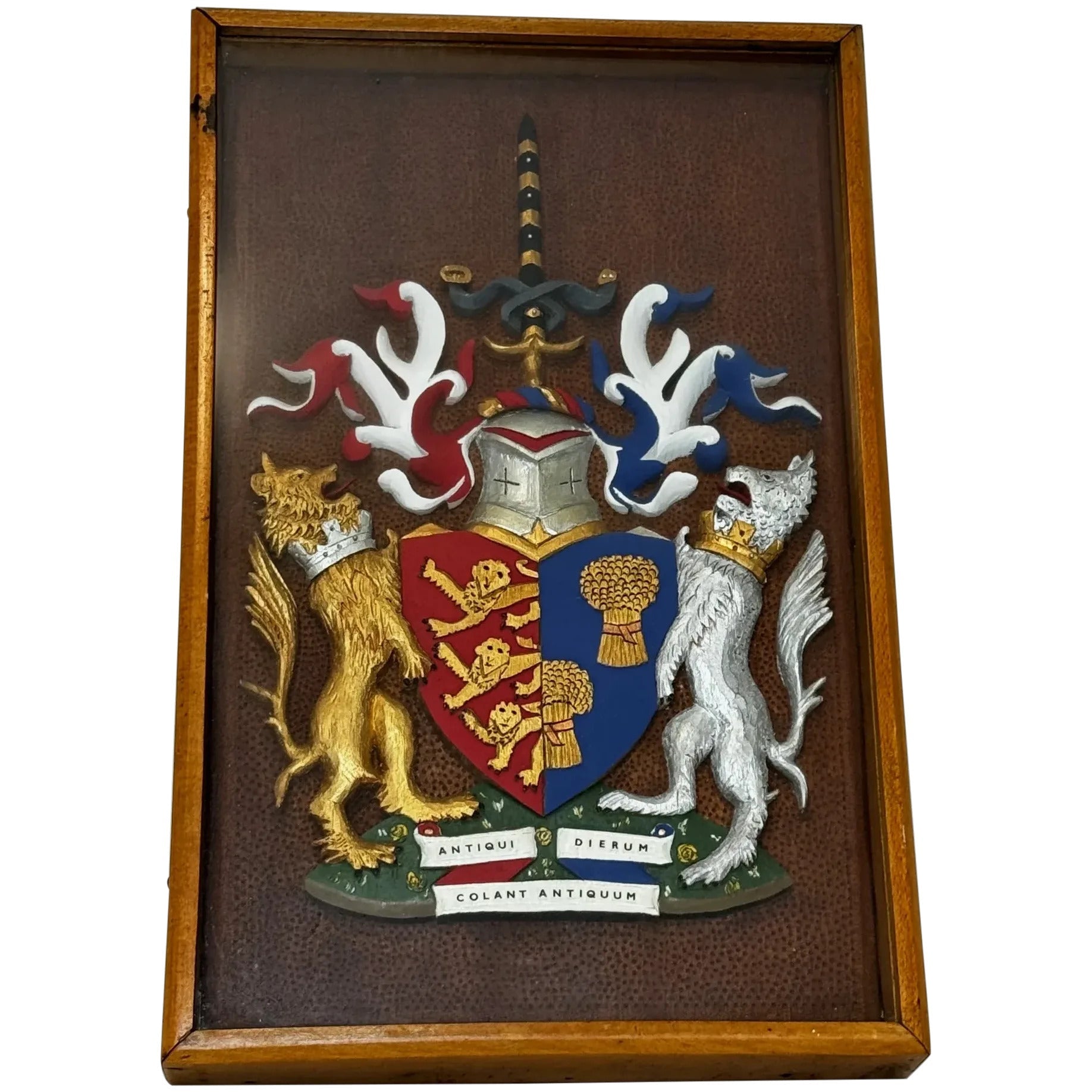 Heraldry Coat Arms Of Chester Plaster Wall Sculpture In Case - Cheshire Antiques Consultant Ltd