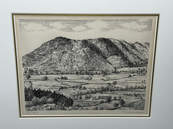 Illustration Drawing Landscape Low Fell Lake District Cumbria by Alfred Wainwright - Cheshire Antiques Consultant Ltd