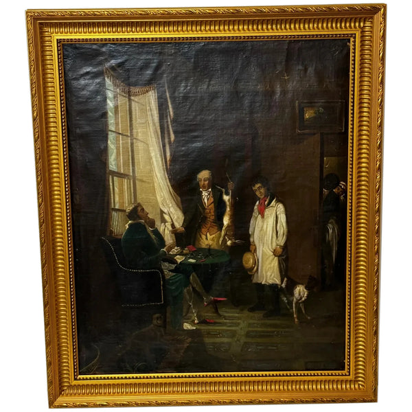 Large Victorian Oil Painting Irish Dublin Lord Inquisition Of Poacher