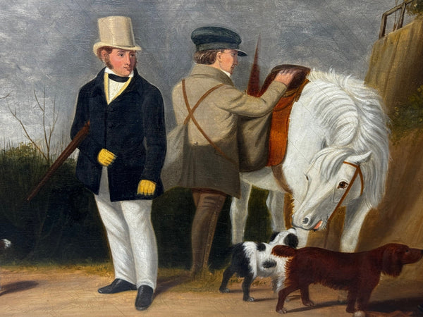 Large 19th Century Hunting Party Oil Painting Lord With Purdey In Grey Top Hat - Cheshire Antiques Consultant Ltd