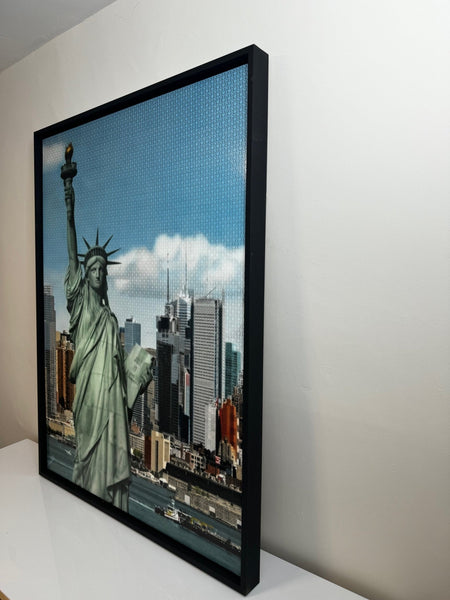 Large Contemporary Nostalgic Painting New York Cityscape Statue Liberty By Nick Holdsworth - Cheshire Antiques Consultant Ltd