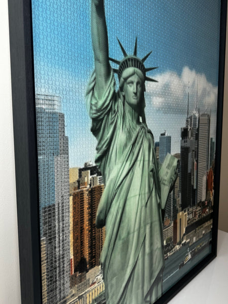 Large Contemporary Nostalgic Painting New York Cityscape Statue Liberty By Nick Holdsworth - Cheshire Antiques Consultant Ltd