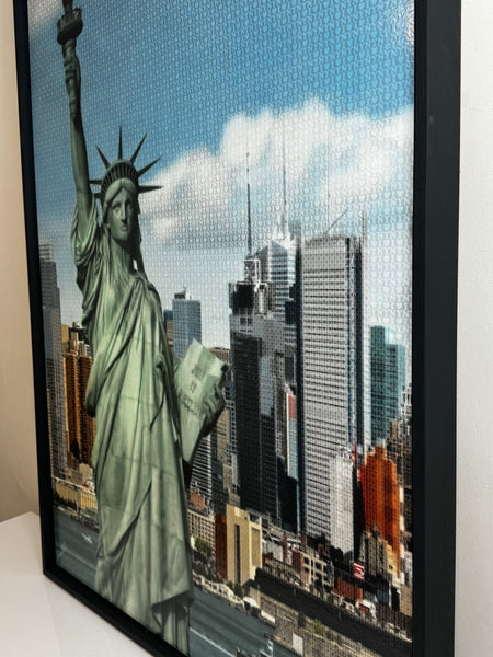 Large Contemporary Nostalgic Painting New York Cityscape Statue Liberty By Nick Holdsworth - Cheshire Antiques Consultant Ltd