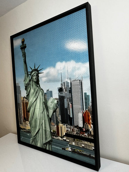 Large Contemporary Nostalgic Painting New York Cityscape Statue Liberty By Nick Holdsworth - Cheshire Antiques Consultant Ltd