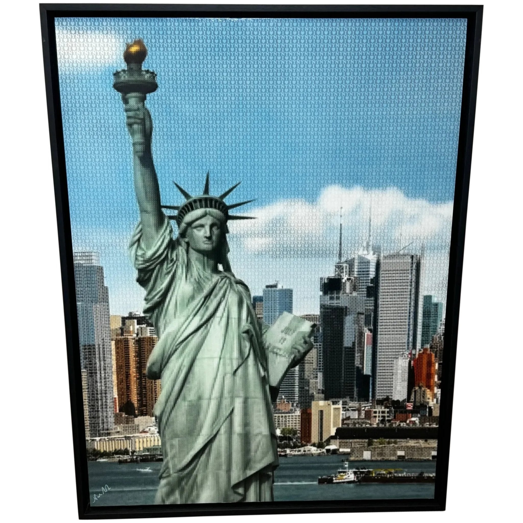 Large Contemporary Nostalgic Painting New York Cityscape Statue Liberty By Nick Holdsworth - Cheshire Antiques Consultant Ltd