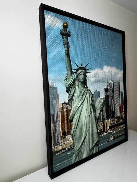 Large Contemporary Nostalgic Painting New York Cityscape Statue Liberty By Nick Holdsworth - Cheshire Antiques Consultant Ltd