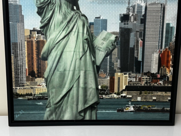 Large Contemporary Nostalgic Painting New York Cityscape Statue Liberty By Nick Holdsworth - Cheshire Antiques Consultant Ltd