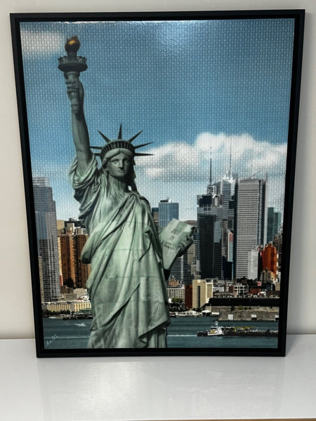 Large Contemporary Nostalgic Painting New York Cityscape Statue Liberty By Nick Holdsworth - Cheshire Antiques Consultant Ltd