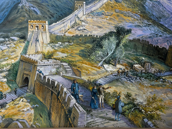 Large Oil Painting Historic Great Wall Of China Jundu Mountains - Cheshire Antiques Consultant Ltd