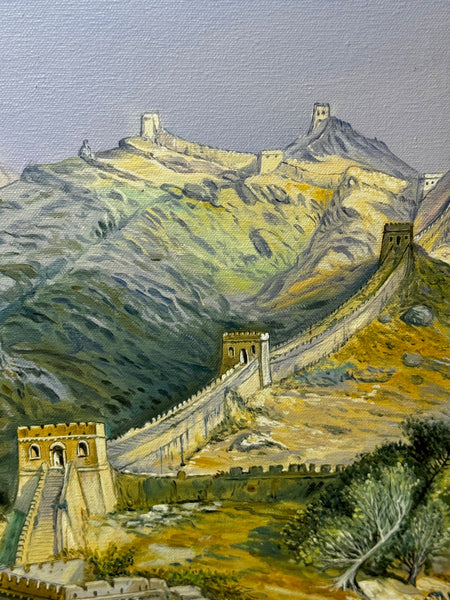 Large Oil Painting Historic Great Wall Of China Jundu Mountains - Cheshire Antiques Consultant Ltd