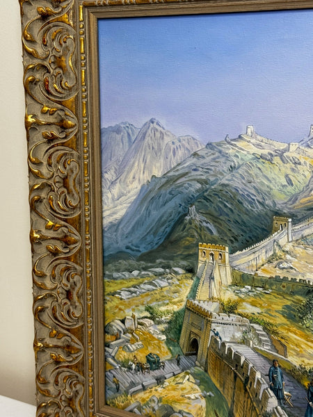 Large Oil Painting Historic Great Wall Of China Jundu Mountains - Cheshire Antiques Consultant Ltd