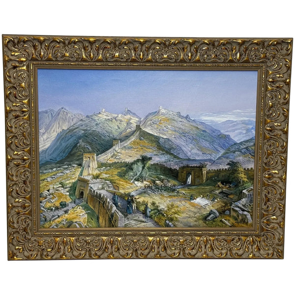 Large Oil Painting Historic Great Wall Of China Jundu Mountains - Cheshire Antiques Consultant Ltd