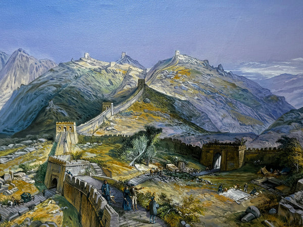 Large Oil Painting Historic Great Wall Of China Jundu Mountains - Cheshire Antiques Consultant Ltd