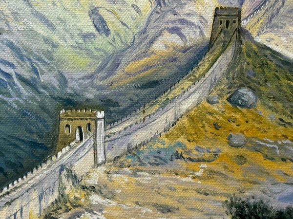 Large Oil Painting Historic Great Wall Of China Jundu Mountains - Cheshire Antiques Consultant Ltd