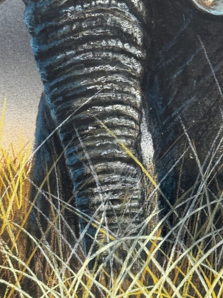 Large Painting African Bull Elephant Kruger National Park Follower Of David Shepherd - Cheshire Antiques Consultant Ltd