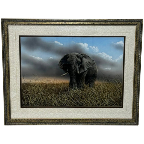 Large Painting African Bull Elephant Kruger National Park Follower Of David Shepherd - Cheshire Antiques Consultant Ltd