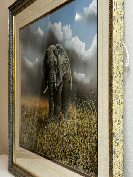 Large Painting African Bull Elephant Kruger National Park Follower Of David Shepherd - Cheshire Antiques Consultant Ltd