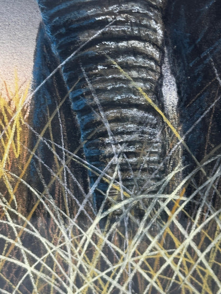 Large Painting African Bull Elephant Kruger National Park Follower Of David Shepherd - Cheshire Antiques Consultant Ltd