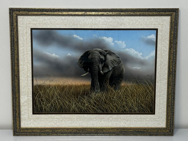 Large Painting African Bull Elephant Kruger National Park Follower Of David Shepherd - Cheshire Antiques Consultant Ltd