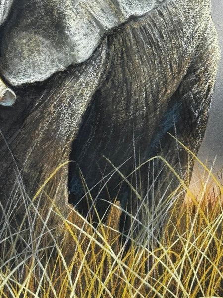 Large Painting African Bull Elephant Kruger National Park Follower Of David Shepherd - Cheshire Antiques Consultant Ltd