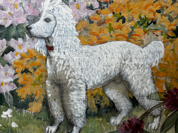 Large Painting Portrait White Poodle Dog By Charles Frederick Tunnicliffe - Cheshire Antiques Consultant Ltd