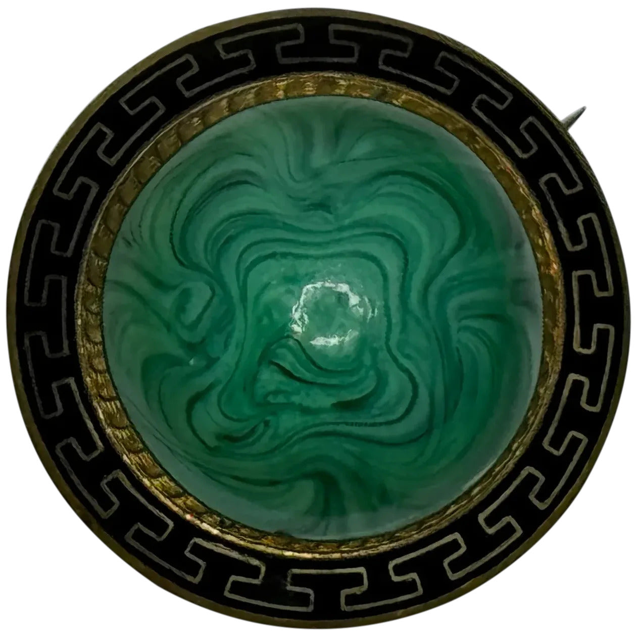 ✨ Victorian Malachite & Greek Key Enamel Brooch – Neoclassical Revival Antique c.1865