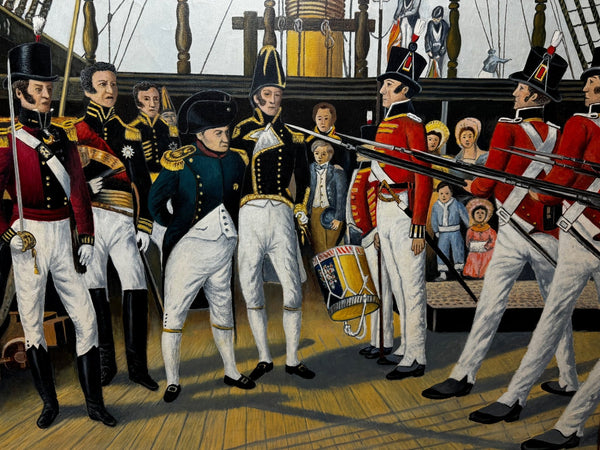 Marine Oil Painting Napoleon Inspecting Royal Marines On Ship HMS Bellerophon - Cheshire Antiques Consultant Ltd