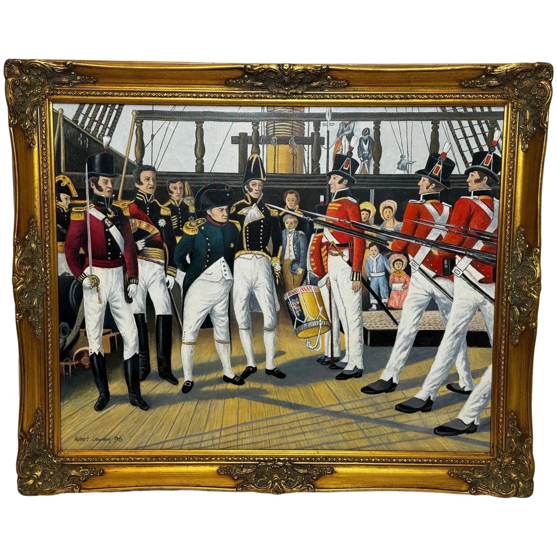 Marine Oil Painting Napoleon Inspecting Royal Marines On Ship HMS Bellerophon - Cheshire Antiques Consultant Ltd