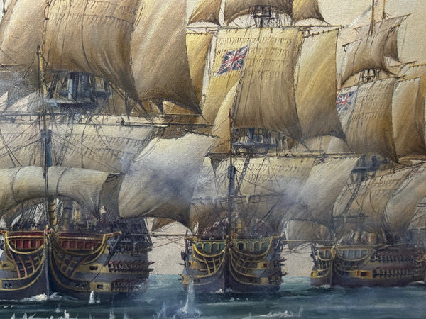 Marine Oil Painting The Battle Of Trafalgar October 21st 1805 Nelson’s Line About To Break Through - Cheshire Antiques Consultant Ltd