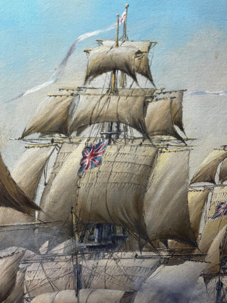 Marine Oil Painting The Battle Of Trafalgar October 21st 1805 Nelson’s Line About To Break Through - Cheshire Antiques Consultant Ltd