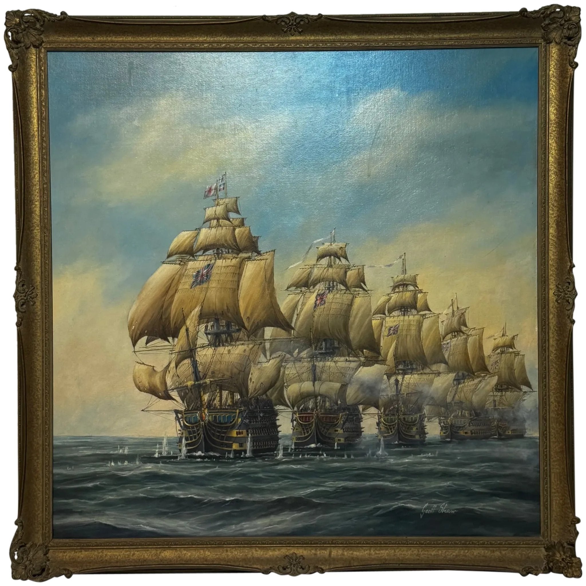 Marine Oil Painting The Battle Of Trafalgar October 21st 1805 Nelson’s Line About To Break Through - Cheshire Antiques Consultant Ltd