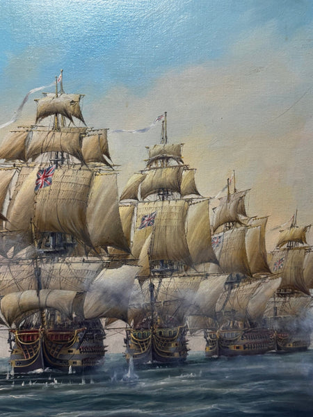 Marine Oil Painting The Battle Of Trafalgar October 21st 1805 Nelson’s Line About To Break Through - Cheshire Antiques Consultant Ltd