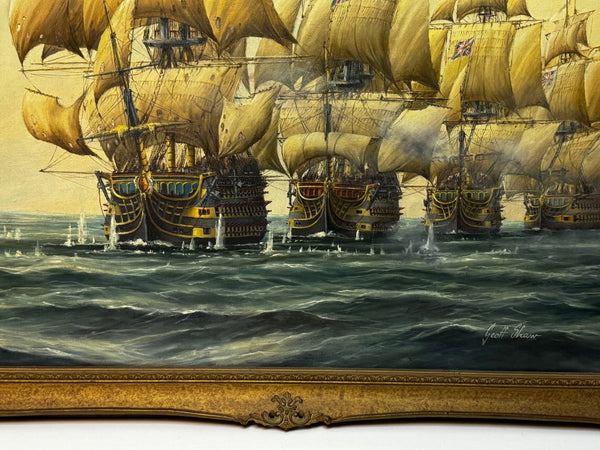 Marine Oil Painting The Battle Of Trafalgar October 21st 1805 Nelson’s Line About To Break Through - Cheshire Antiques Consultant Ltd