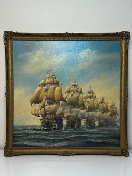 Marine Oil Painting The Battle Of Trafalgar October 21st 1805 Nelson’s Line About To Break Through - Cheshire Antiques Consultant Ltd