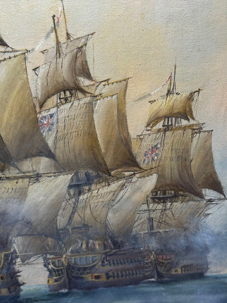 Marine Oil Painting The Battle Of Trafalgar October 21st 1805 Nelson’s Line About To Break Through - Cheshire Antiques Consultant Ltd