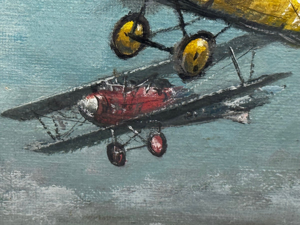 Oil Painting 1917 Air Battle Arras British Sopwith Triplanes Duel German Albatross DII Byplanes - Cheshire Antiques Consultant Ltd